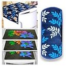 KANUSHI Industries® 1Pc Fridge Cover for Top with 6 Utility Pockets (Blue Color) + 1 Handles Covers + 3 Fridge Mats(FRI-SMALL-LEVS-BLUE-COMBO-M-24)