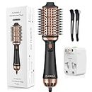 PLAVOGUE Dual Voltage Hair Dryer Brush,100 Millions Negative Ionic Blow Dryer Brush with European Plug,110V-240V Hot Air Brush in One for European Travel, Styling Brush with Ceramic Coating Anti-frizz