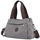 DOURR Hobo Handbags Canvas Crossbody Bag for Women, Multi Compartment Tote Purse Bags (Gray - Medium)