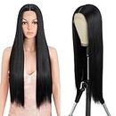 Style Icon Perücke Lace Front Wigs Long Straight Synthetic Hair Wigs with Baby Hair Half Hand Tied 130% Density Middle Part Wigs Heat Resistant Fiber (Middle Lace Part 30 Inch, 1B)