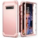 IDweel Galaxy S10 Plus Case, Galaxy S10+ Case Rose Gold for Women Girls, 3 in 1 Shockproof Slim Fit Hybrid Heavy Duty Protection Hard PC Cover Soft Silicone Bumper Full Body Bumper Case, Rose Gold