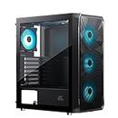 Ant Esports ICE- 112 Mid- Tower Computer Case/Gaming Cabinet - Black | Support ATX, Micro-ATX, ITX | Pre-Installed 3 Front Fans & 1 Rear Fan