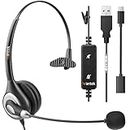 Wantek USB Headset with Mic Noise Cancelling & in-line Controls, Computer Headset for Laptop Office with Type C Adapter, Call Center, Home, Skype, Zoom, Online Class, Clear Calls, All Day Comfort