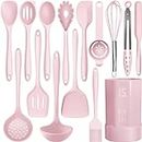 Silicone Cooking Utensils Set - 446°F Heat Resistant Kitchen Utensils,Turner Tongs,Spatula,Spoon,Brush,Whisk,Kitchen Utensil Gadgets Tools Set for Nonstick Cookware,Dishwasher Safe BPA Free(Pink)