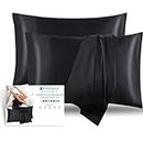 Satin Pillowcase, T Tersely 2 Pack 20"x 30" Silk Satin Pillowcases for Hair and Skin Queen Size Pillow Case with Envelope Closure (50x75cm, Black)