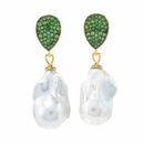 Meher's Jewelry 2" Baroque Cultured Pearl & Tsavorite Gemstone Drop Earring 925