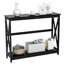 Yaheetech Console Table for Entryway, 2 Tier Entryway Table Bookshelf Accent Table w/Storage Shelf Living Room Entry Hall Foyer Table Furniture, Black,X-Design