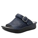 Alegria Womens Klover - Leather Adjustable Slide - Timeless Comfort, Arch Support and Stylish Women's Shoe for Easy Step In - Slip-Resistant - Nursing and Healthcare Professionals, Oiled Navy, 8-8.5