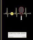 Tennis Player Retro Sport Racket & Tennis Ball Heartbeat Composition Book