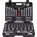 161 Piece MECHMAX Mechanic Tool Socket Set 1/2, 3/8 and 1/4 inch Drive SAE & Metric Size with Tool Box Storage Case for for Home, Household, Garage, Bike, Car Trunk, Automotive, Mechanic Projects