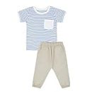 Haus and Kinder 100% Cotton Baby Boy Clothing Set | T-shirt with Bottom for 6-9 Months | Blue and Beige