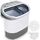 Pyle Compact Home Washer & Dryer, 2 in 1 Portable Mini Washing Machine, Twin Tubs, 11lbs. Capacity, 110V, Spin Cycle w/Hose, Translucent Tub Container Window, Ideal for Smaller Laundry Loads, Gray