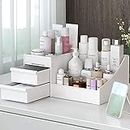 Large Makeup Capacity Cosmetic Storage Box Skin Care Organizer Jewelry ,Makeup, Brushes, Lipsticks, Nail Polish Container,Desktop Dresser Sundries Storage Box (White)