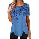 Ceboyel Womens 2023 Floral Print Summer Tops Dressy Trendy Shirts Short Sleeve Casual Blouses Trendy Ladies Clothes Y2K Tops Blue 3X
