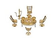 Shripad Steel Home Brass Kitchen Dining Table Playset - Miniature Toy for Kids (Golden)