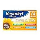 Benadryl Allergy One A Day 10 Mg Tablets - Effective and Long-Lasting Relief from Hay Fever, Pet, Skin and Dust Allergies - 14 Tablets