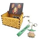 EITHEO Wooden Hand Cranked Collectible Engraved Money Heist Music Box Bella Ciao Music Box with A Cute Keychain(Money Heist Small & Keychain)
