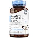 Calcium, magnésium, zinc enrichi en vitamine D3 - Supplément de haute résistance | 365 comprimés végétariens | Offre de 6 mois | Fabriqué au Royaume-Uni par Nutravita