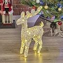 URBNLIVING Iluminación LED Reno Ciervos, 45cm Iluminado Navidad Adorno Decoración Figuritas, Funciona con Pilas 3xAA Navidad Pantalla Decoración - Blanco con Purpurina