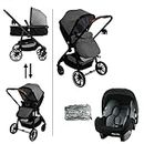 Nania - Travel System 3 in 1 - Romy Pushchair + BEONE car seat (GRP 0+) Recommended 4 Stars ADAC - Leg Cover and rain Cover - (Grey)