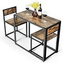 Small Dining Table and 2 Chairs Kitchen Furniture Space Saving Breakfast Dinner Set Industrial Style Steel Frame Rustic Brown and Black