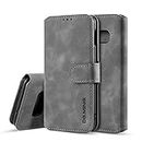 UEEBAI PU Leather Case for Samsung Galaxy S10, Vintage Retro Premium Wallet Flip Cover TPU Inner Shell [Card Slots] [Magnetic Closure] Stand Function Folio Shockproof Full Protection - Grey