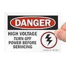 SmartSign "Danger - High Voltage, Turn Off Power Before Servicing" Label | 3.5" x 5" Laminated Vinyl