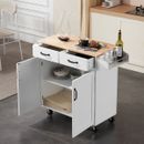 Solid Rolling Kitchen Island With Storage Cabinet Trolley Cart Wooden Home