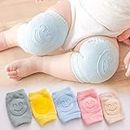 SILENCIO Pack of 2 Pair Baby Smiley Knee Pads for Crawling, Anti-Slip Padded Stretchable Elastic Cotton Soft Breathable Comfortable Knee Cap Elbow Safety Protector Random Color
