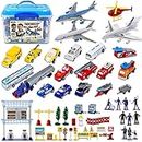 Liberty Imports Kid's Airport Playset in Storage Bucket with Toy Airplanes, Play Vehicles, Police Figures, and Accessories (57 Pieces)