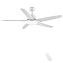 CJOY Ceiling Fan With Lighting and Remote Control Quiet, Lamp With Fan Flat White 52 Inches AC 5 Blades Ceiling Fan With Lights Led 24W for Bedroom Living Room