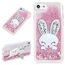 LCHDA Glitter Liquid Case for iPhone 6/iPhone 6S Sparkle Quicksand Floating Luxury Bling with Cute 3D Cartoon Rabbit Bunny Ear Kickstand Soft Clear Crystal Silicone Bumper Cover - Pink