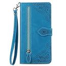 NEXCURIO Zip Wallet Case for Apple iPhone 7 / iPhone 8 / iPhone SE 2020 / iPhone SE 2022 Phone Case Wallet with Credit Card Holder Strap Stand Women Leather Flip Case Floral Cover Shockproof - Blue