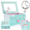 Amitié Lane Unicorn Musical Jewellery Box for Girls - Unicorns Gifts For Girls, Music Box For 5 Year Old Birthday Gifts or Ages 6, 7, 8, Kids Jewellery Box, Unicorn Bedroom Decor For Little Girl: Mint