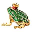 YU FENG Crystal Jeweled Crown Frog Trinket Box Hinged Collectible Frog Figurine Decor Ring Holder Hand-Painted Decorative Jewelry Holder Box