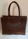 Joy and Iman Purse Brown Leather 15x11 in. Handles 8 in. Clock, Whistle CC Hold