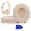 SoloWIT Earpads Cushions Replacement for Beats Solo 2 & Solo 3 Wireless On-Ear Headphones, Ear Pads with Soft Protein Leather, Added Thickness - (Satin Gold)