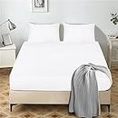 My home store Double Fitted Sheet 25 cm Deep Brushed Microfiber Ultra Soft No-Iron Wrinkle-Resistant Plain Dyed Fitted Bed Sheets Hypoallergenic Breathable Sheets (White)