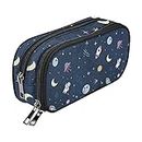 Blue Pencil Case for Boys Teen Girls Large Capacity Cute Rocket Origin's Space, School Supplies Accessory 2 Zippers Pouch, Pen Bags for Adults Women Office Organizers Soft Canvas Markers Box