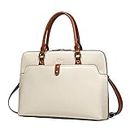 CLUCI Briefcase for Women Oil Wax Leather 15.6 Inch Laptop Slim Business Large Capacity Ladies Shoulder Bags Beige with Brown