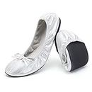 Greatonu Damen Foldable Ballet Flats Comfort Portable Travel Slip on Slipper Shoes Silver EU 41