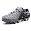 brooman Kids Firm Ground Soccer Cleats Boys Girls Athletic Outdoor Football Shoes(5,Silver)