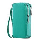 HAWEE Cellphone Wallet for Women Dual Zipper Long Purse with Removable Wristlet, Turquoise with wristlet, 6.9*3.5*1.9 inch, Classic