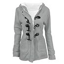 OSFVNOXV Women Fuzzy Lining Jacket Casual Cow Horn Button Warm Cozy Jacket With Hooded Zip Up Plush Winter Coat Fuzzy Hoodies, A#02gray, X-Large