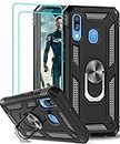 LeYi Galaxy A40 Case with Ring Holder Kickstand, Full Body Protective Silicone TPU Shockproof Tough Armour Phone Cover and 2 Tempered Glass screen protector for Samsung Galaxy A40 Black