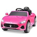 Joywhale 12V Kids Ride on Car Licensed Maserati Battery Powered Electric Vehicle for Kids Ages 3-6, with 2.4G Remote Control, Metal Suspension, Safety Belt, Bright Headlights, Music & FM, Pink