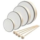 Akamino 4 Pack 4 Sizes Wooden Hand Drum Set,Wood Frame Drums with Drum Sticks,6/7/8/10 Inch Musical Instrument Percussion Drum for Rhythm Learning,Music Enlightenment