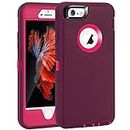 MAXCURY for iPhone 6 Case iPhone 6S Case, Heavy Duty Shockproof Series Case for iPhone 6/6S (4.7")-V2 with Built-in Screen Protector Compatible with All US Carriers (Wine/Fuchsia)