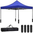 FDW 10 x 10ft Pop Up Canopy Tent,Party Tent Ez Up Canopy Sun Shade Wedding Instant Folding Protable Better Air Circulation Outdoor Gazebo with Backpack Bag (Blue)