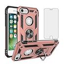 Phone Case for iPhone 6/6s/7/8 with Tempered Glass Screen Protector Stand Ring Holder Shockproof Silicone Heavy Duty Accessories i Phone6s Phone7s Phone7phone Six Seven 6a i6 i7 i8 7s 8s S Rose Gold